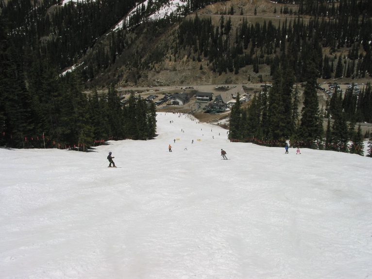 High Noon on a nice June day at Arapahoe Basin, accomodating skiers and snowboards of all ages and abilities.